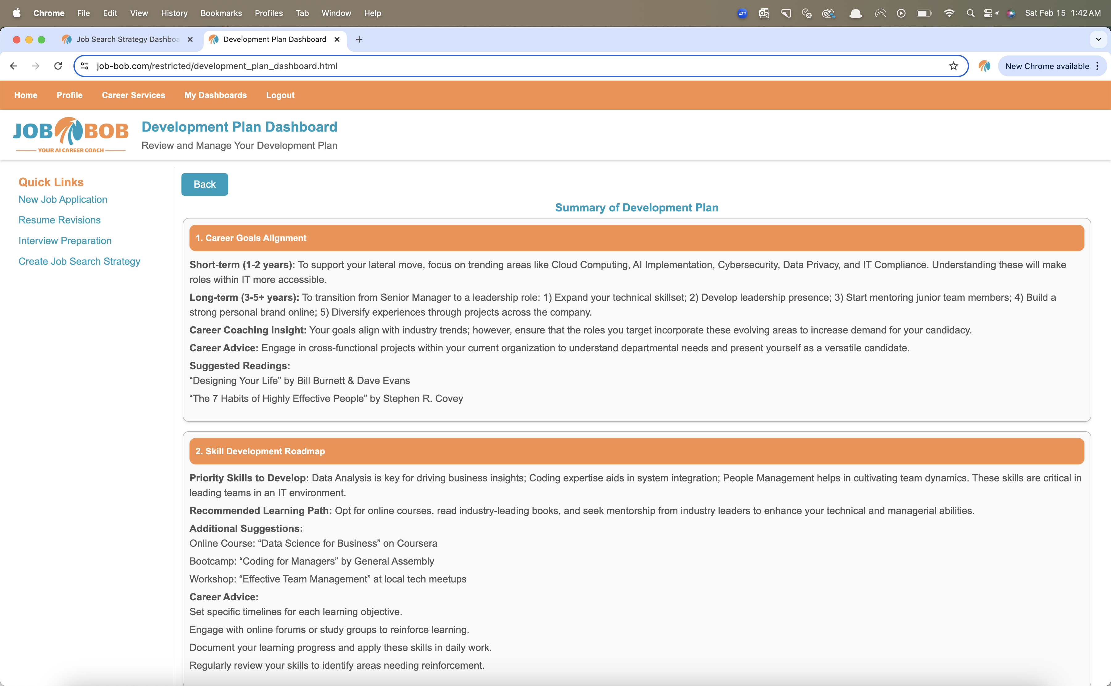 Career Development Plans Screenshot