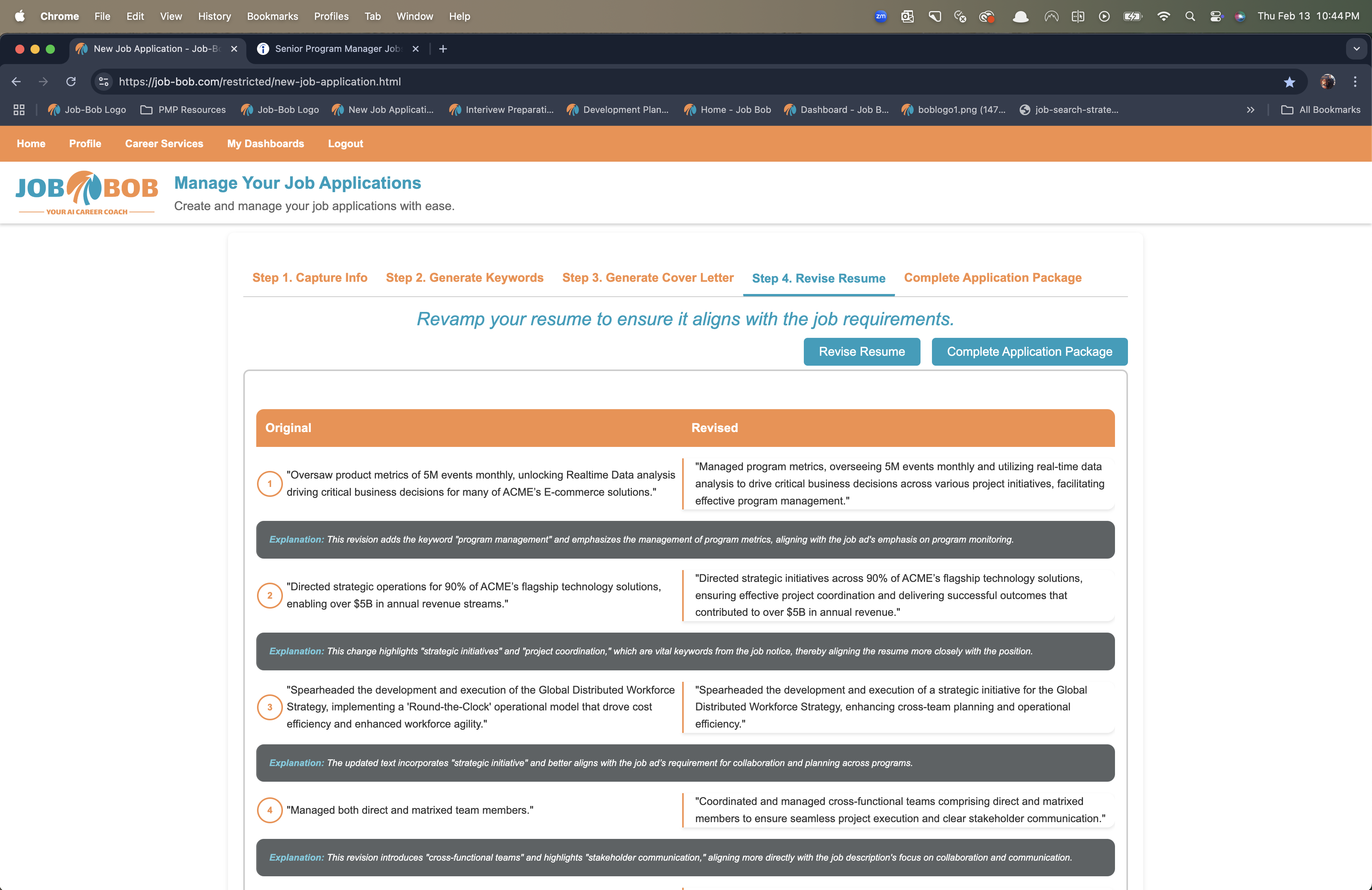 Resume Revision Screenshot